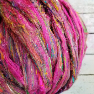 Ribbon Candy - Sari Silk Roving - Yarnhouse Fibres