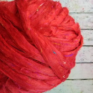 Scarlet - Sari Silk Roving - Yarnhouse Fibres