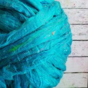 Aqua - Sari Silk Roving - Yarnhouse Fibres