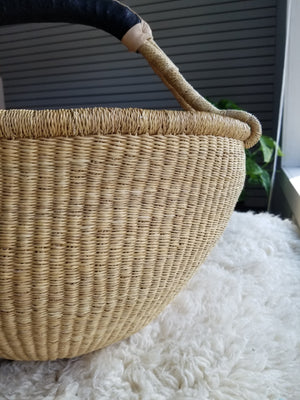 Handmade Basket with Leather Handle - Large