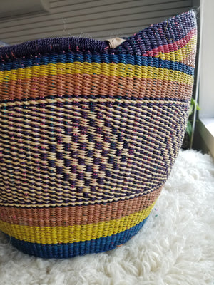 Handmade Basket with Leather Shoulder Straps - Large